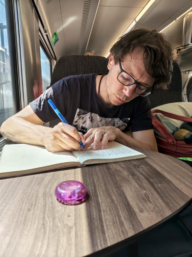 Writing in a book
